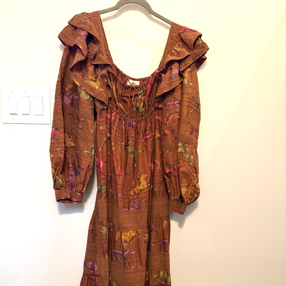 FARM Rio Brown Floral Ruffle-Sleeve Mini Dress - Picture 6 of 6